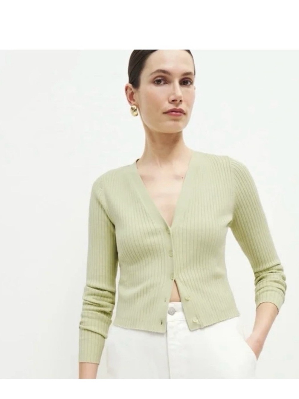 Reformation Gilda Ribbed V-Neck Button Cardigan Sweater